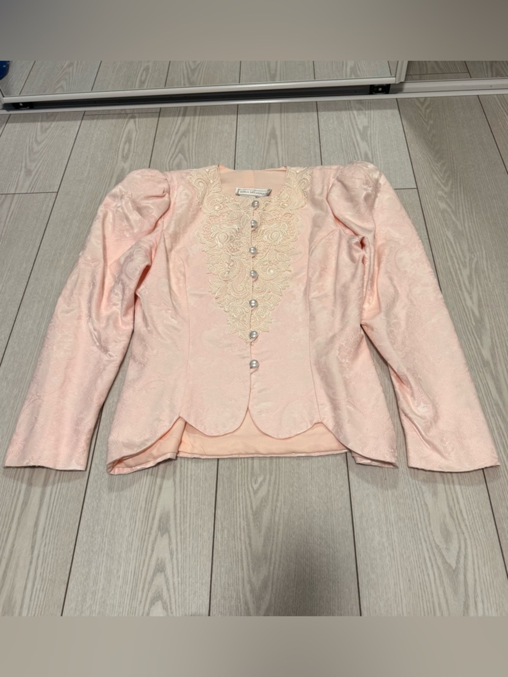 Jessica McClintock bridal vintage dress jacket pink lace pearl buttons large